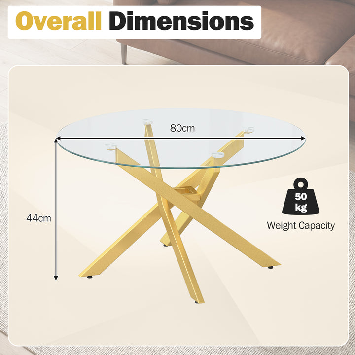 Giantex 31.5" Round Glass Coffee Table with Tempered Glass Top &amp; Geometric Metal Frame