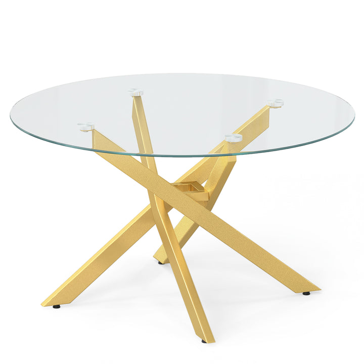 Giantex 31.5" Round Glass Coffee Table with Tempered Glass Top &amp; Geometric Metal Frame