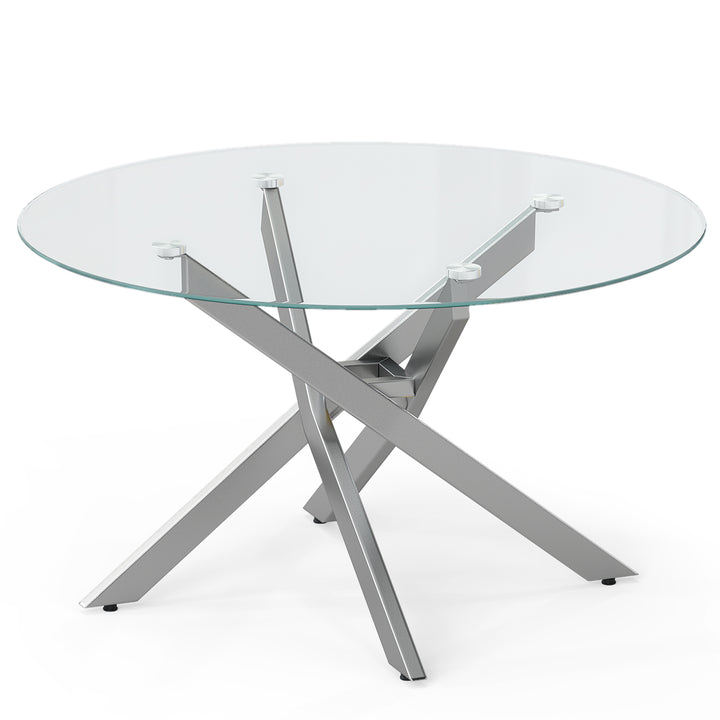 Giantex 31.5" Round Glass Coffee Table with Tempered Glass Top &amp; Geometric Metal Frame