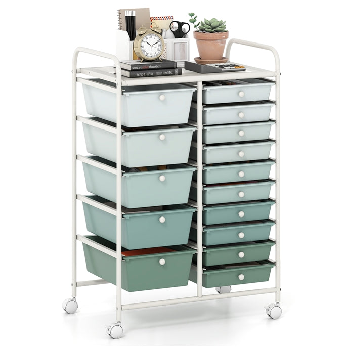 Giantex 15-Drawer Organizer Cart Office School Rolling Storage Cart