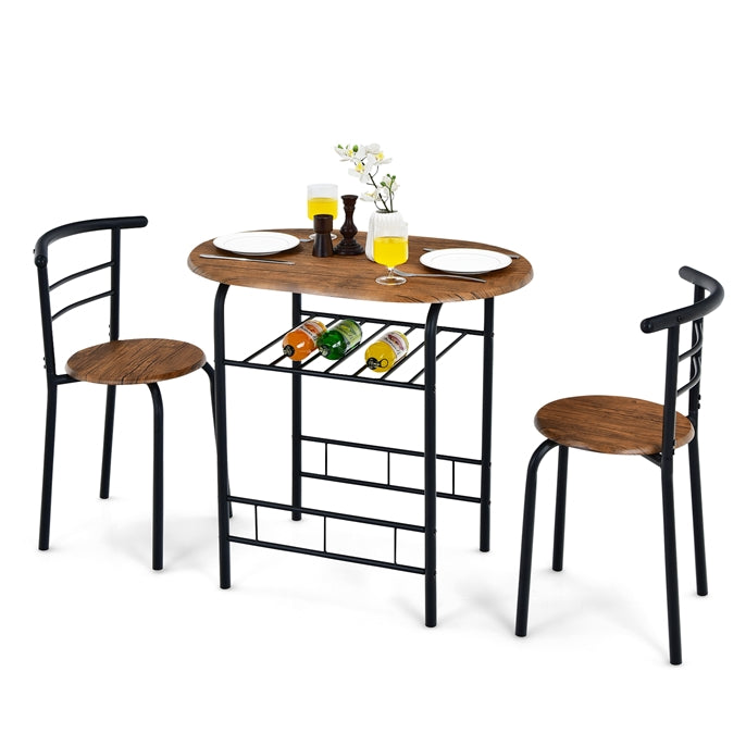 3 Piece Dining Set Compact 2 Chairs and Table