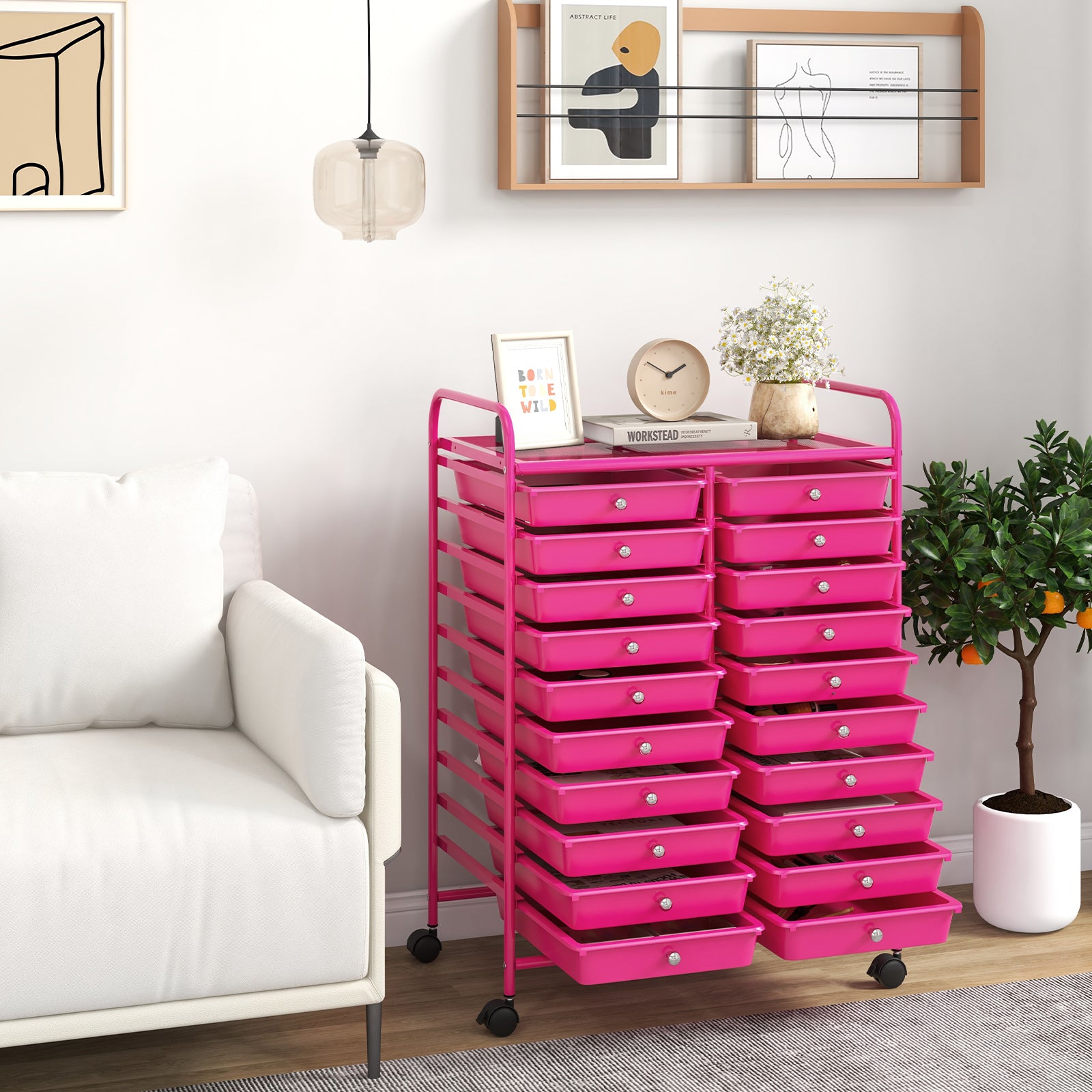 Giantex Storage Drawer Carts, 20-Drawer Organizer, Utility Cart on Wheels