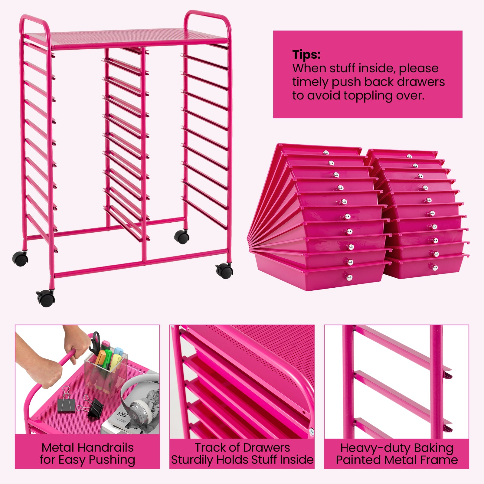 Giantex Storage Drawer Carts, 20-Drawer Organizer, Utility Cart on Wheels