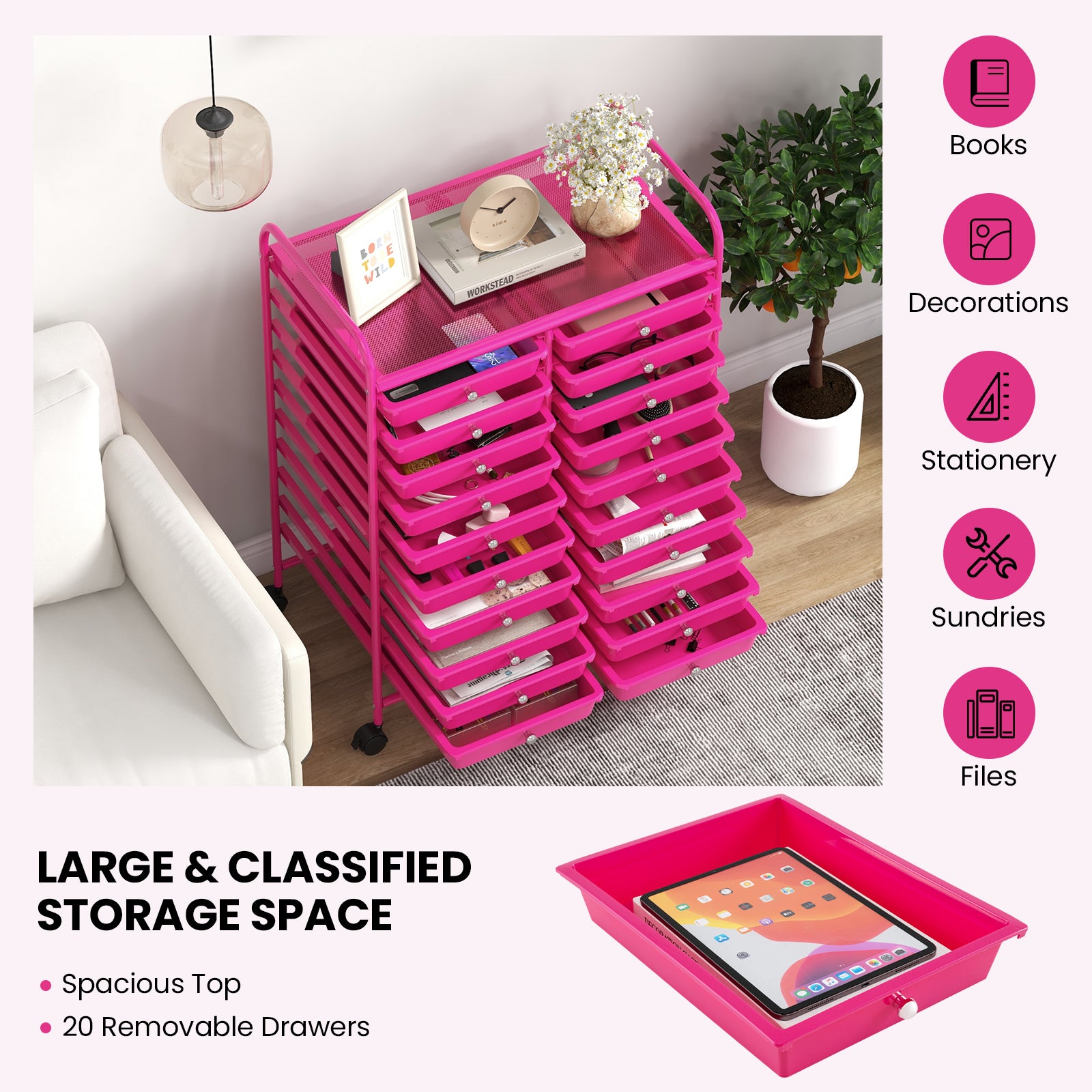 Giantex Storage Drawer Carts, 20-Drawer Organizer, Utility Cart on Wheels