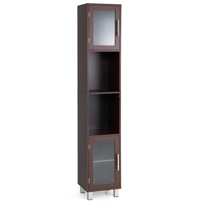 Tall Bathroom Cabinet, Home Bedroom Living Room Wood Linen Storage Cabinet Free Standing