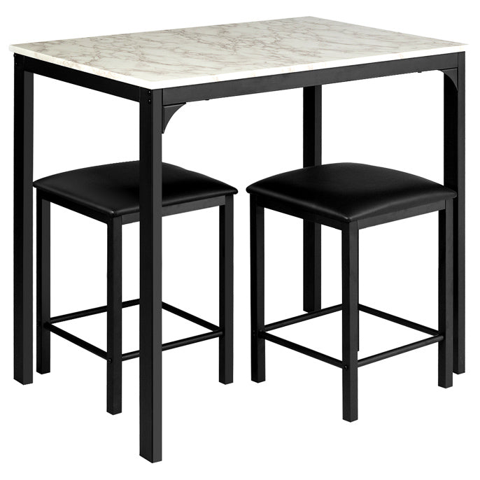 3 Pcs Dining Table and Chairs Set with Faux Marble Tabletop 2 Chairs