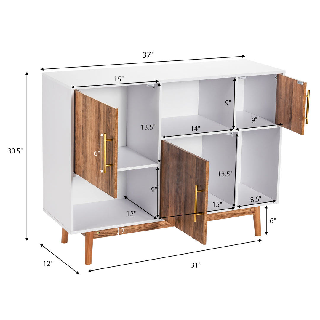 Sideboard Storage Cabinet W/Storage Compartments, Doors and Wood Legs