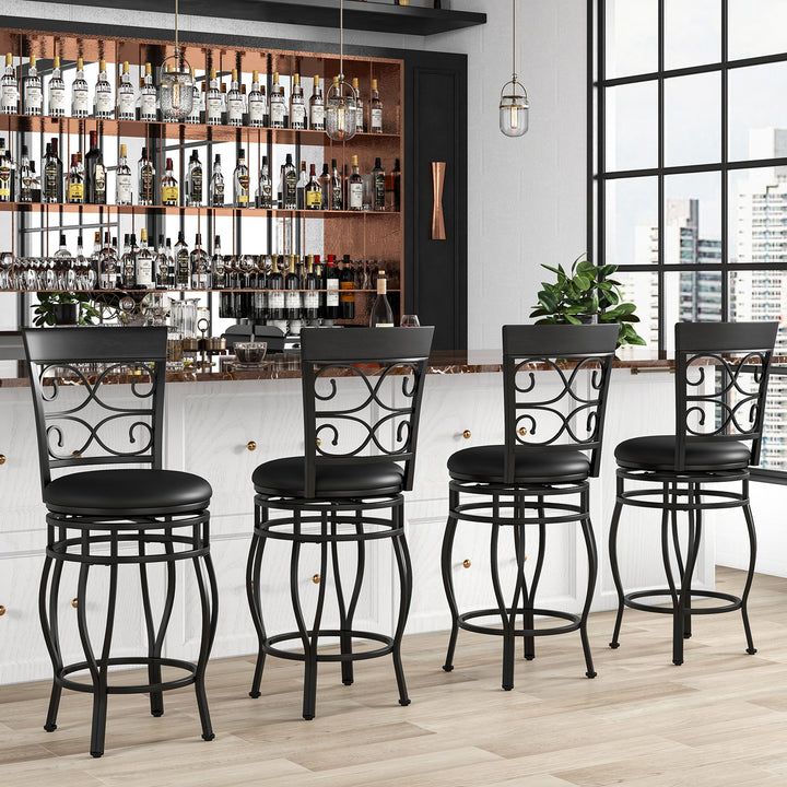 Giantex 26" Swivel Bar Stools Set of 2/4, Counter Height Bar Stools with Back, Upholstered PU Leather Seat, Black