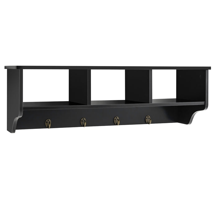 Giantex Hanging Shelf with Hooks Wall Mount Cubby Organizer with 4 Dual Hooks and Storage for Entryway