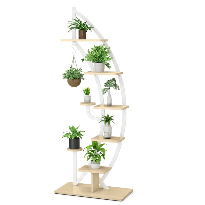 horizontal plant stand indoor Giantex 6 Tier Metal Plant Stand Indoor, 61" Half Moon Plant Shelf Half Moon 1 Pack / White