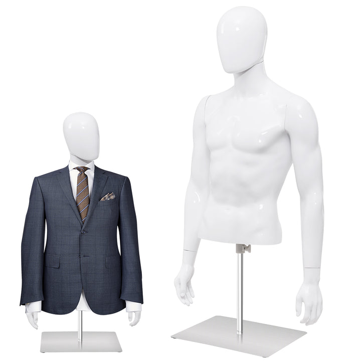 Giantex Male Mannequin Torso Adjustable Height Detachable Arms Dress Form Display w/Metal Stand, Bright White
