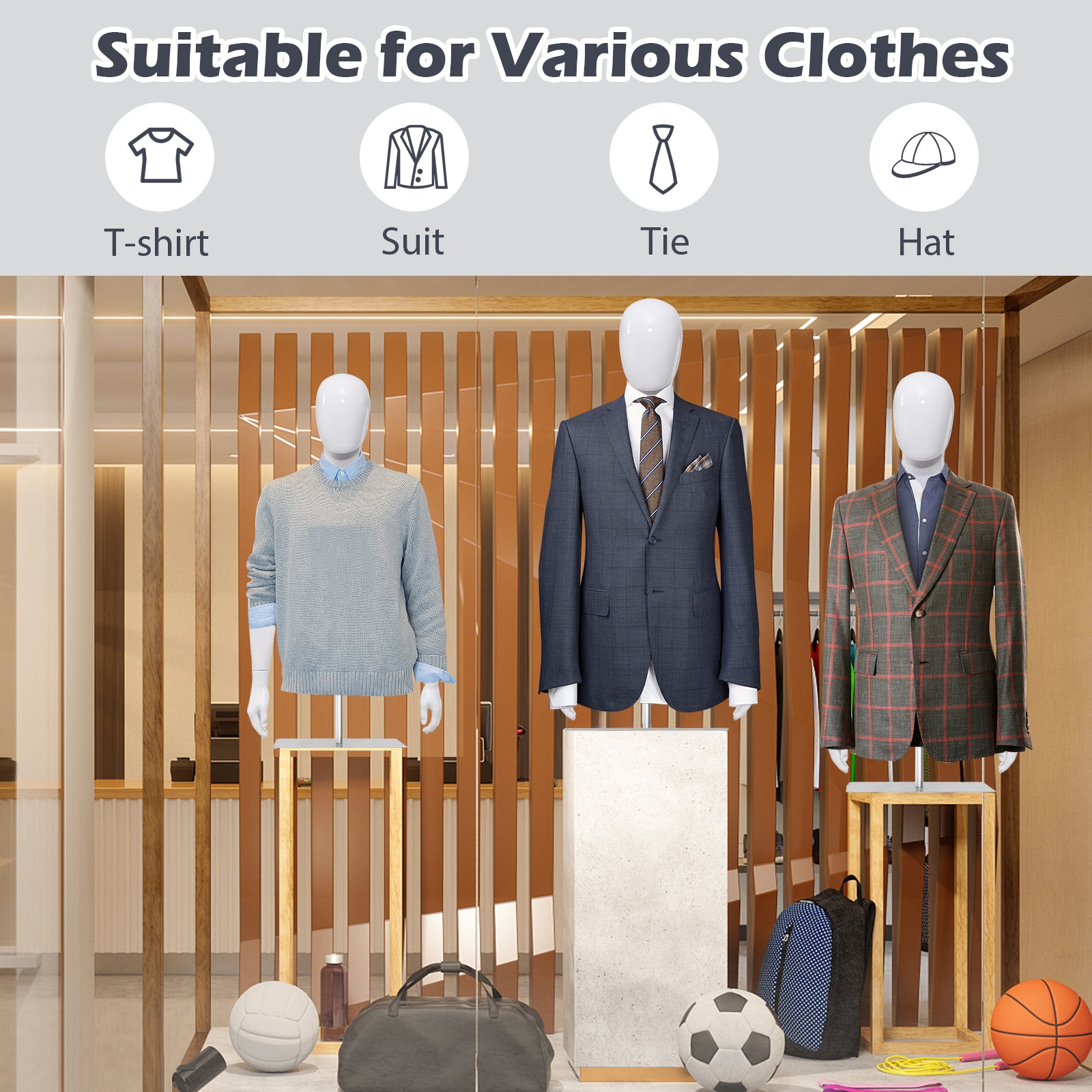 Giantex Male Mannequin Torso Adjustable Height Detachable Arms Dress Form Display w/Metal Stand, Bright White