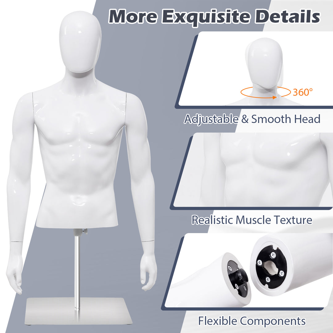 Giantex Male Mannequin Torso Adjustable Height Detachable Arms Dress Form Display w/Metal Stand, Bright White