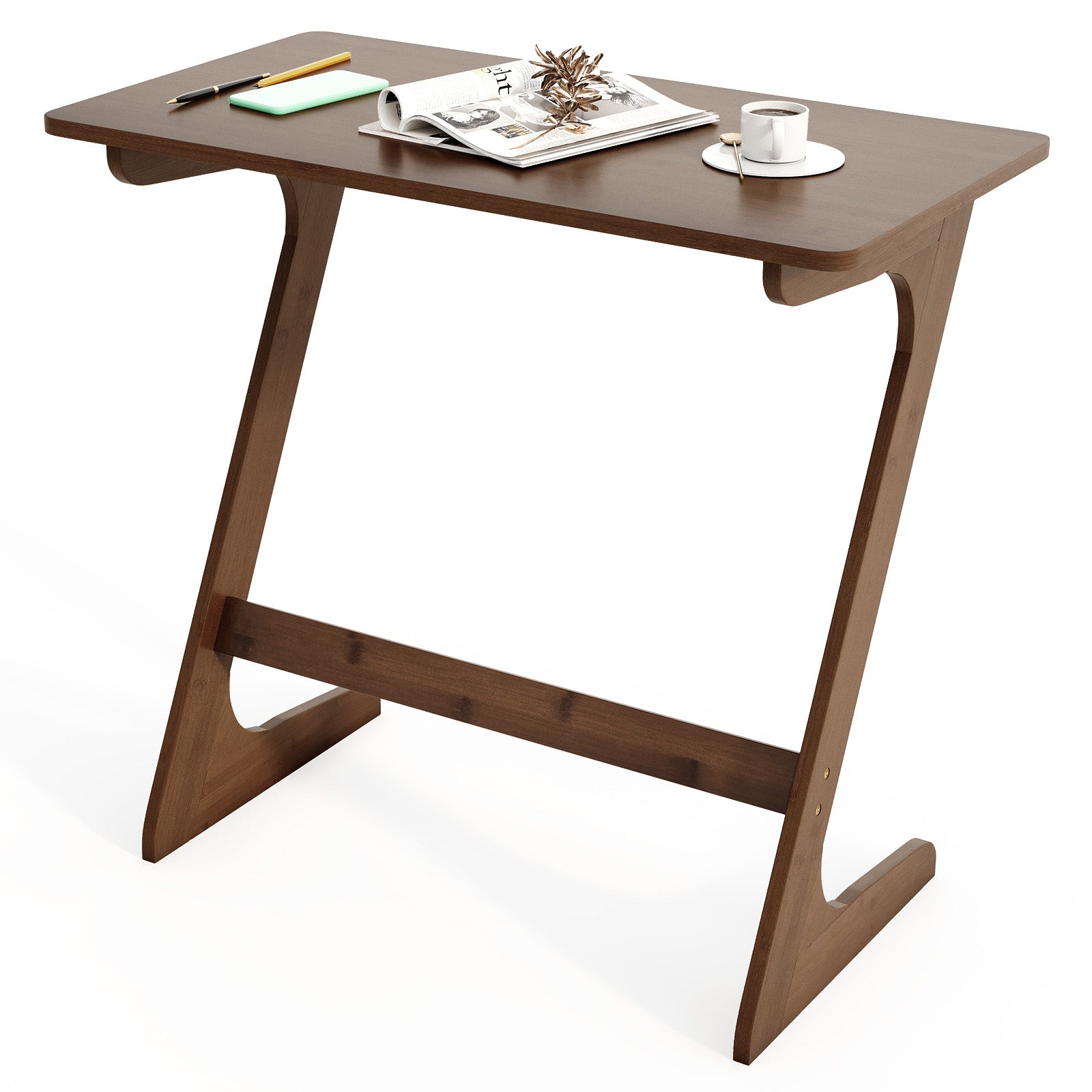 Giantex Bamboo TV Tray Table, Z Shaped Sofa Couch Side Table for Eating Snacks Coffee Laptop