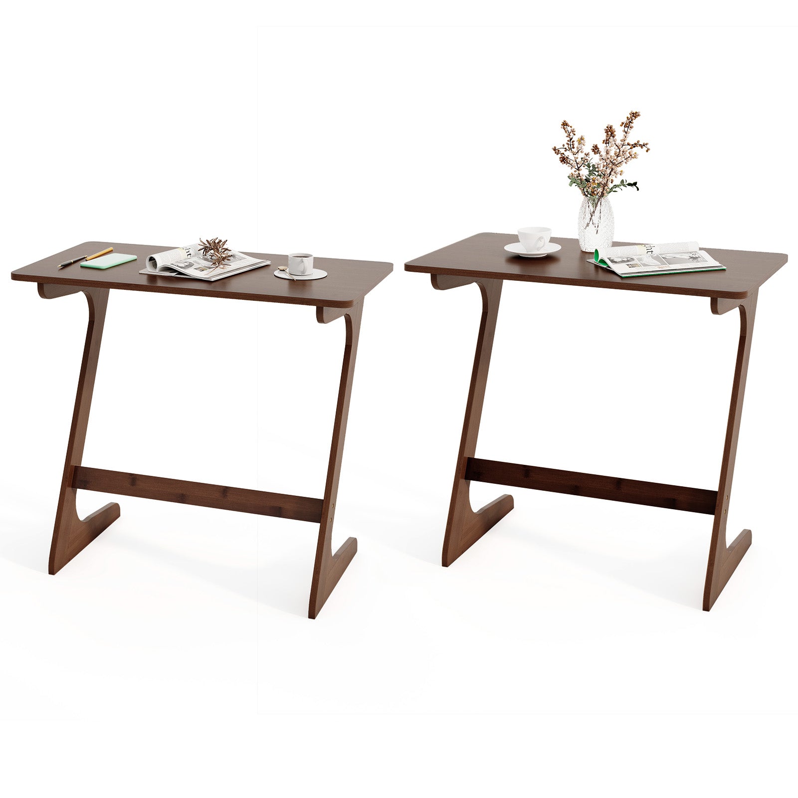 Giantex Bamboo TV Tray Table, Z Shaped Sofa Couch Side Table for Eating Snacks Coffee Laptop