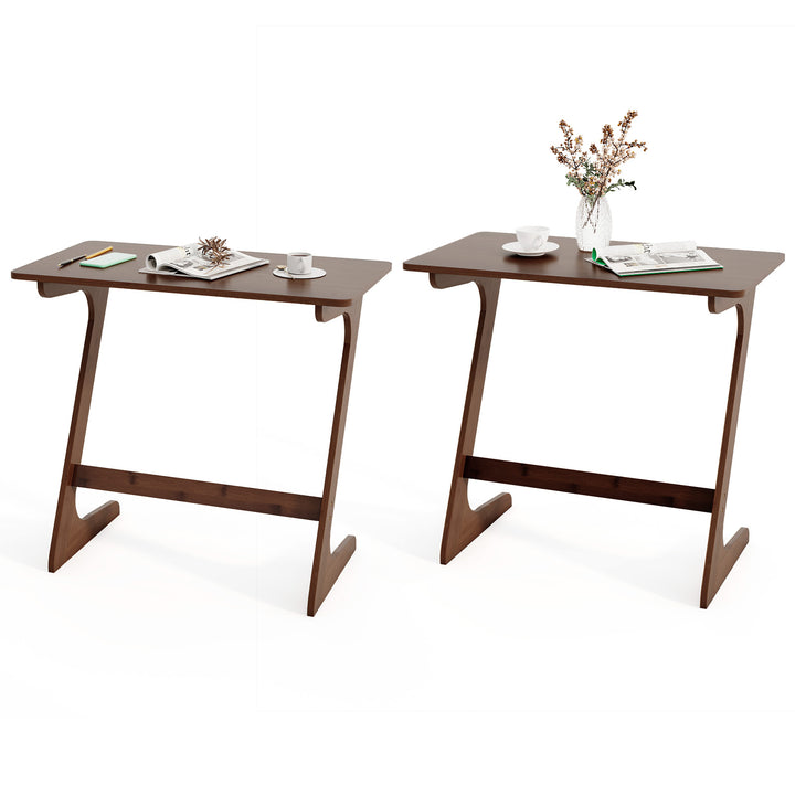Giantex Bamboo TV Tray Table, Z Shaped Sofa Couch Side Table for Eating Snacks Coffee Laptop