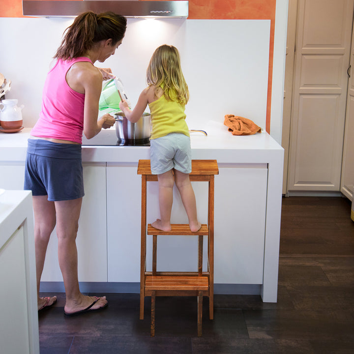 3 Tier Folding Step Ladder, Multifunction 3-in-1 Wood Step Stool