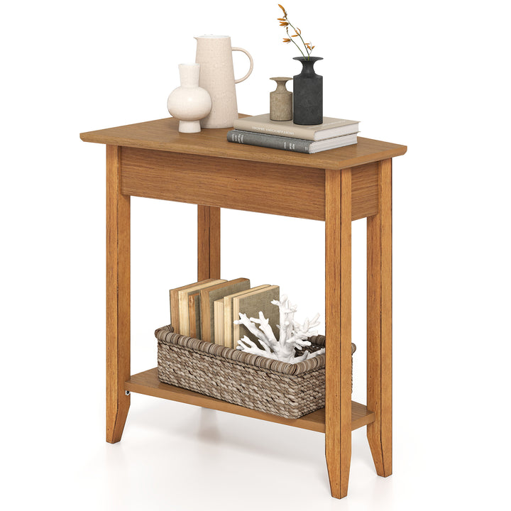 Giantex White Wedge End Table Set of 1 or 2, Triangle Side Table with Storage Shelf and Solid Wood Legs