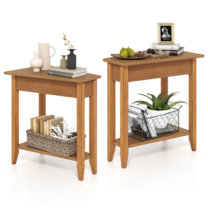 Giantex White Wedge End Table Set of 1 or 2, Triangle Side Table with Storage Shelf and Solid Wood Legs
