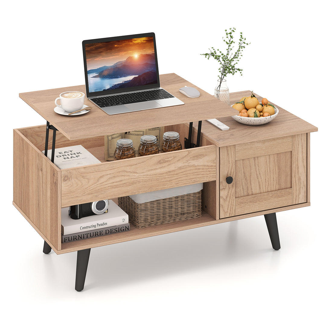 Giantex Lift Top Coffee Table, Modern Cocktail Table with Hidden Compartment, Open Shelf & Cabinet