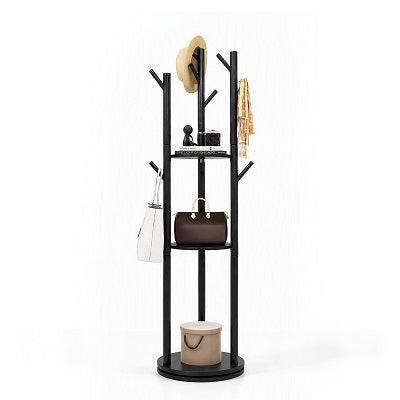 GIANTEX 9-Hook Rotary Coat Rack Freestanding Wooden Coat Tree