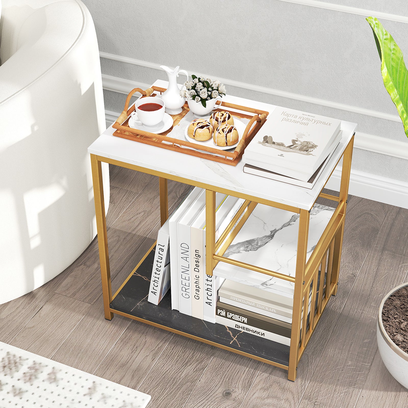 Giantex Side Table with Storage, 3-Tier End Table