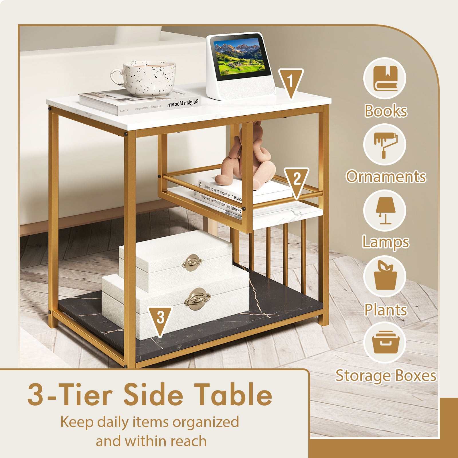 Giantex Side Table with Storage, 3-Tier End Table