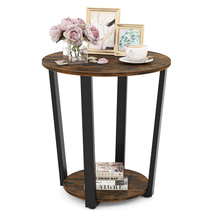 Giantex Round End Table Set of 1/2, 2-Tier Side Sofa Table with Open Storage Shelf and Metal Frame