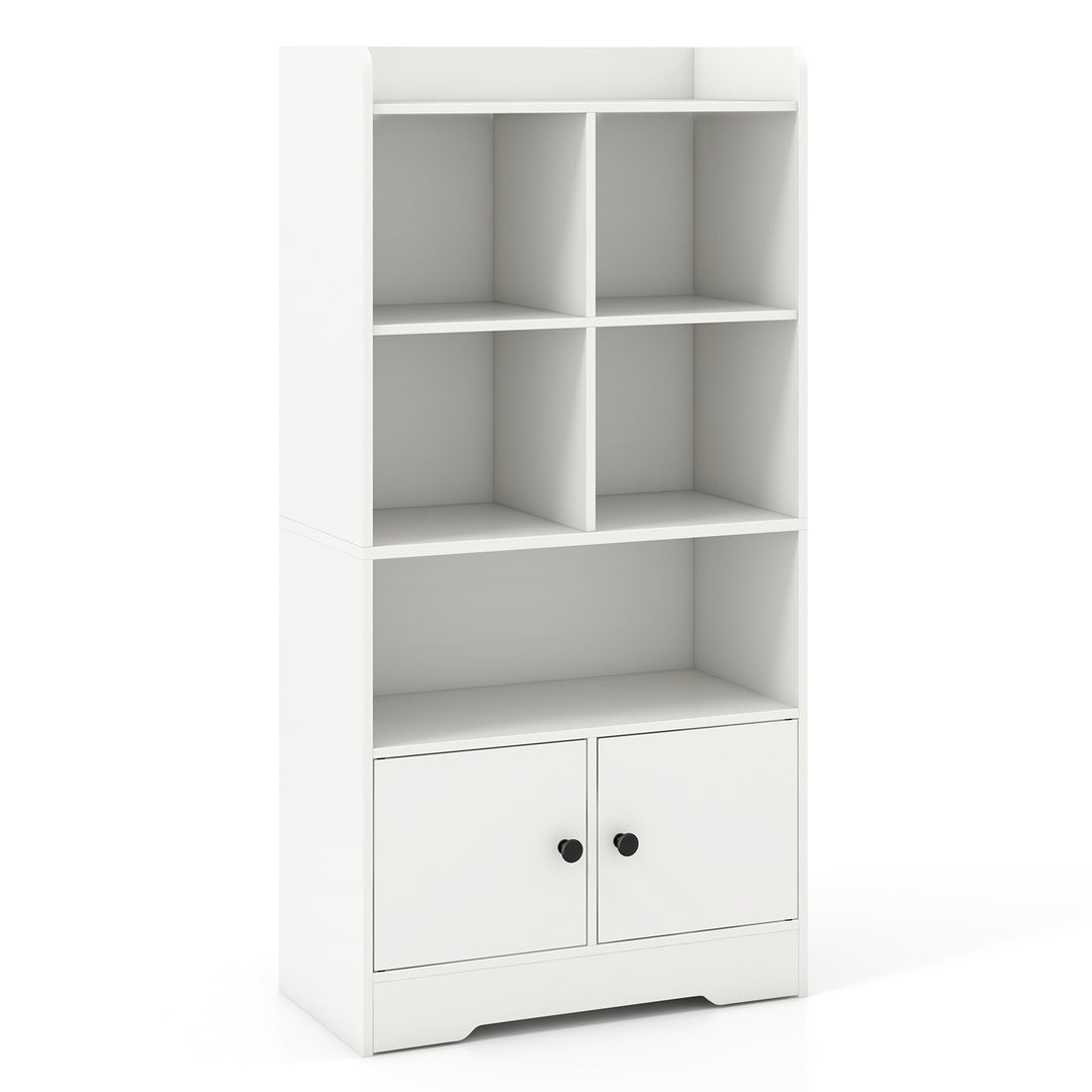 Giantex 4-Tier Bookcase with Doors, 47.5'' Tall Freestanding White Bookshelf with 3 Shelf