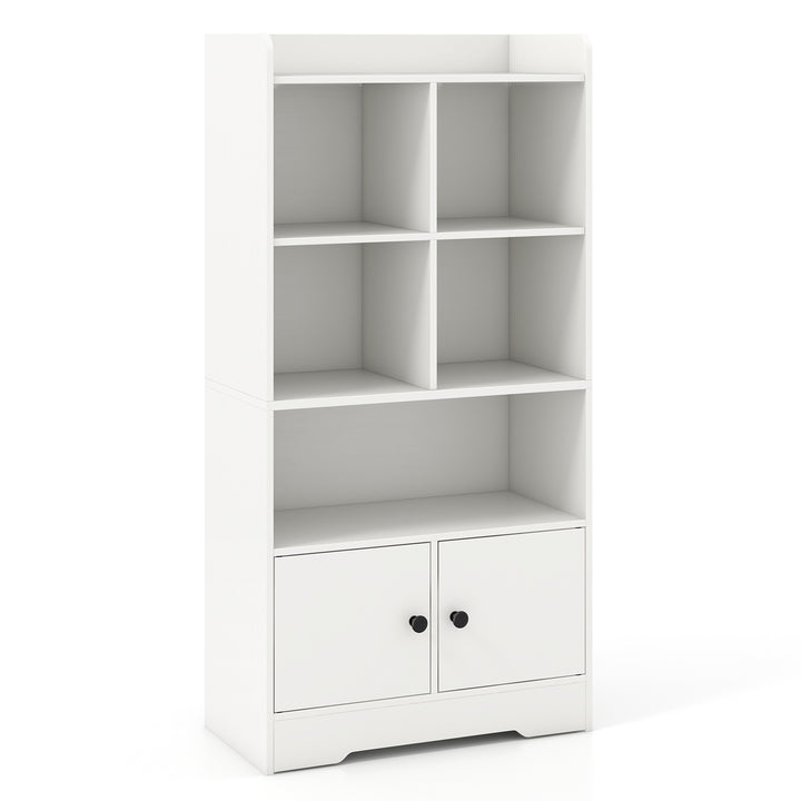 Giantex 4-Tier Bookcase with Doors, 47.5'' Tall Freestanding White Bookshelf with 3 Shelf
