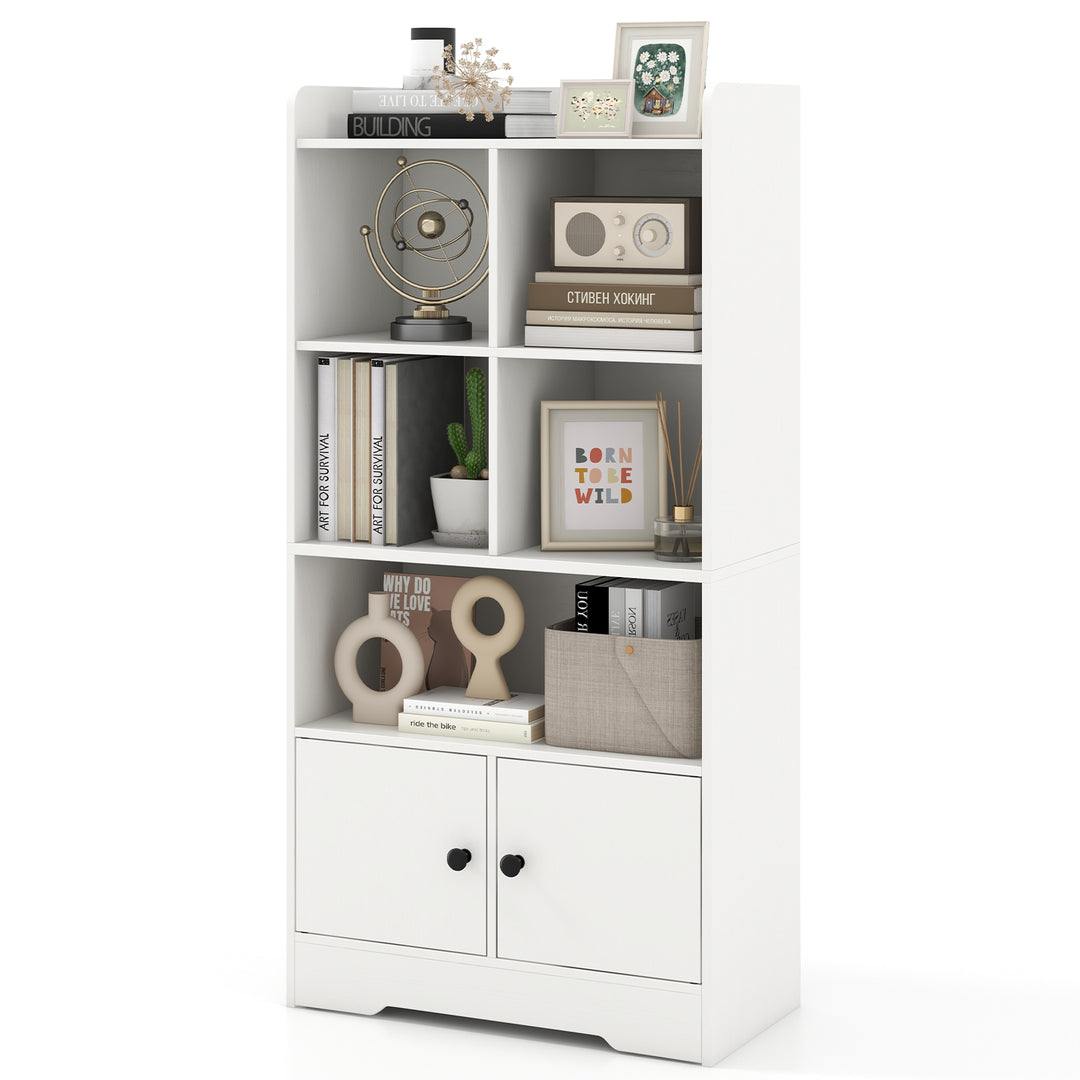 Giantex 4-Tier Bookcase with Doors, 47.5'' Tall Freestanding White Bookshelf with 3 Shelf