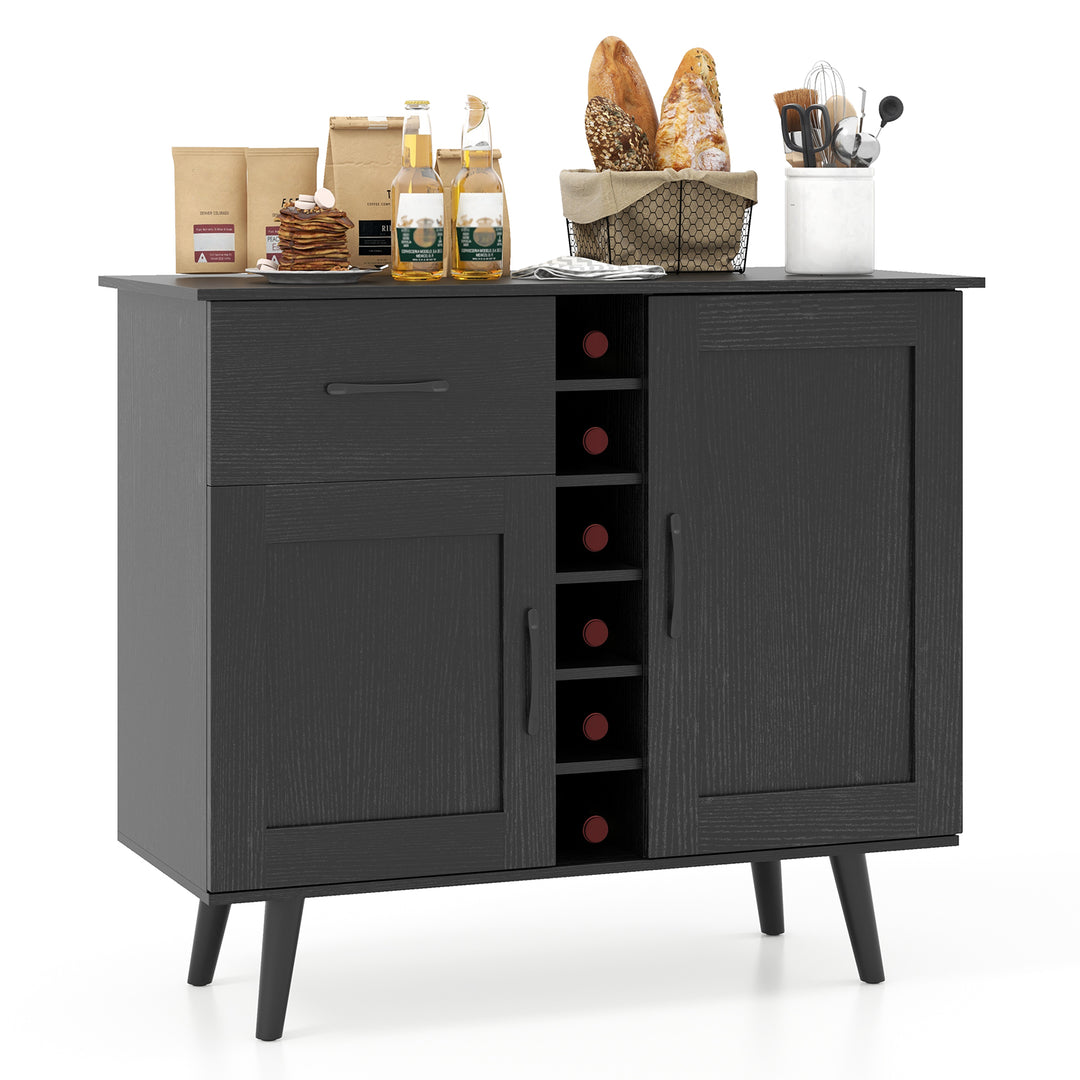 Giantex Buffet Sideboard Storage Cabinet - Wood Pantry Cupboard with 6-Bottle Wine Rack