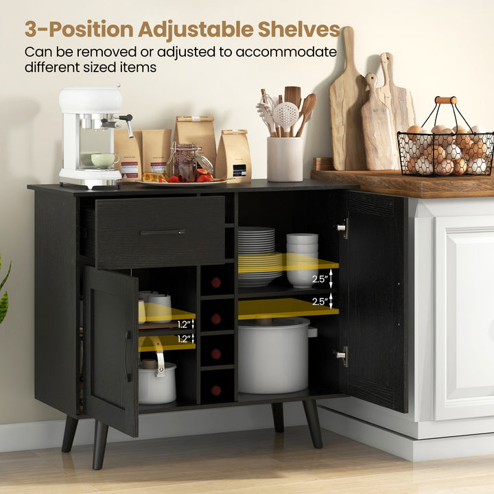Giantex Buffet Sideboard Storage Cabinet - Wood Pantry Cupboard with 6-Bottle Wine Rack