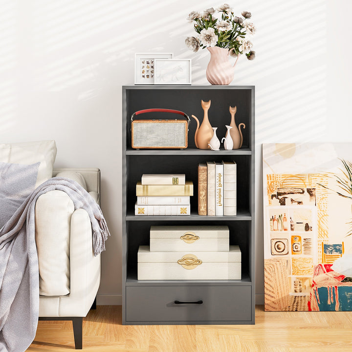 Giantex 4 Tier Bookcase with Drawer, 48" Tall Floor Standing Organizer Display Storage Shelves with Anti-toppling Device