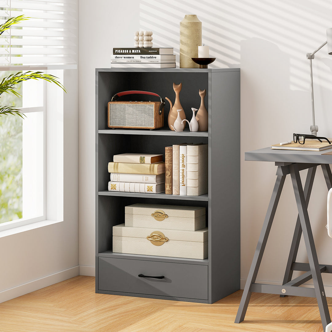Giantex 4 Tier Bookcase with Drawer, 48" Tall Floor Standing Organizer Display Storage Shelves with Anti-toppling Device