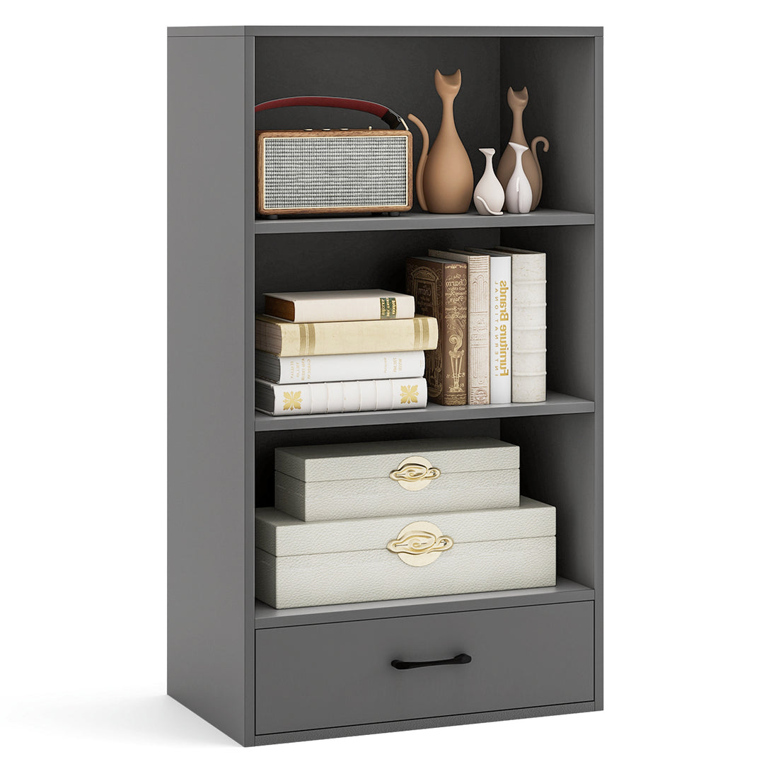 Giantex 4 Tier Bookcase with Drawer, 48" Tall Floor Standing Organizer Display Storage Shelves with Anti-toppling Device