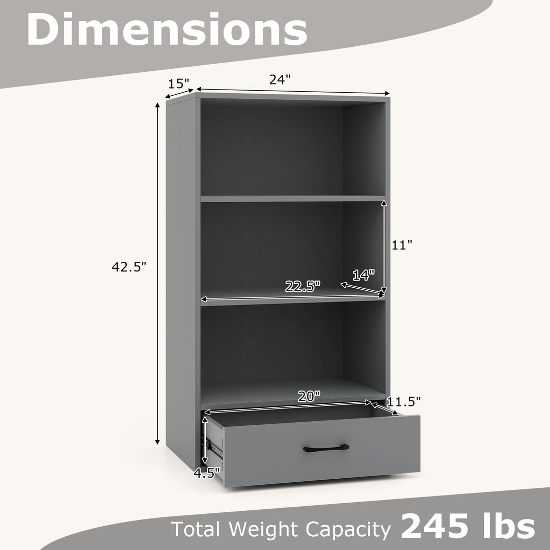 Giantex 4 Tier Bookcase with Drawer, 48" Tall Floor Standing Organizer Display Storage Shelves with Anti-toppling Device