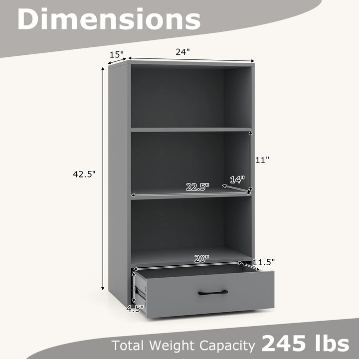 Giantex 4 Tier Bookcase with Drawer, 48" Tall Floor Standing Organizer Display Storage Shelves with Anti-toppling Device