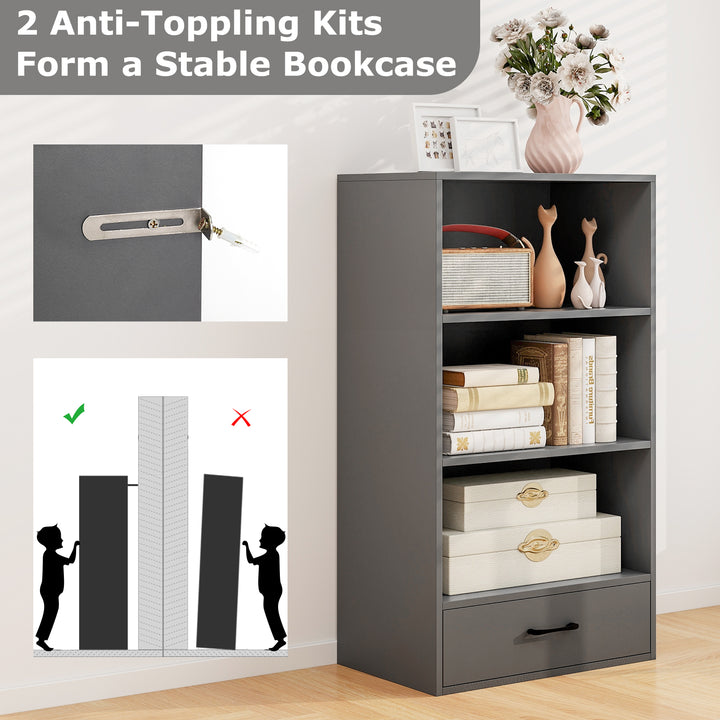 Giantex 4 Tier Bookcase with Drawer, 48" Tall Floor Standing Organizer Display Storage Shelves with Anti-toppling Device