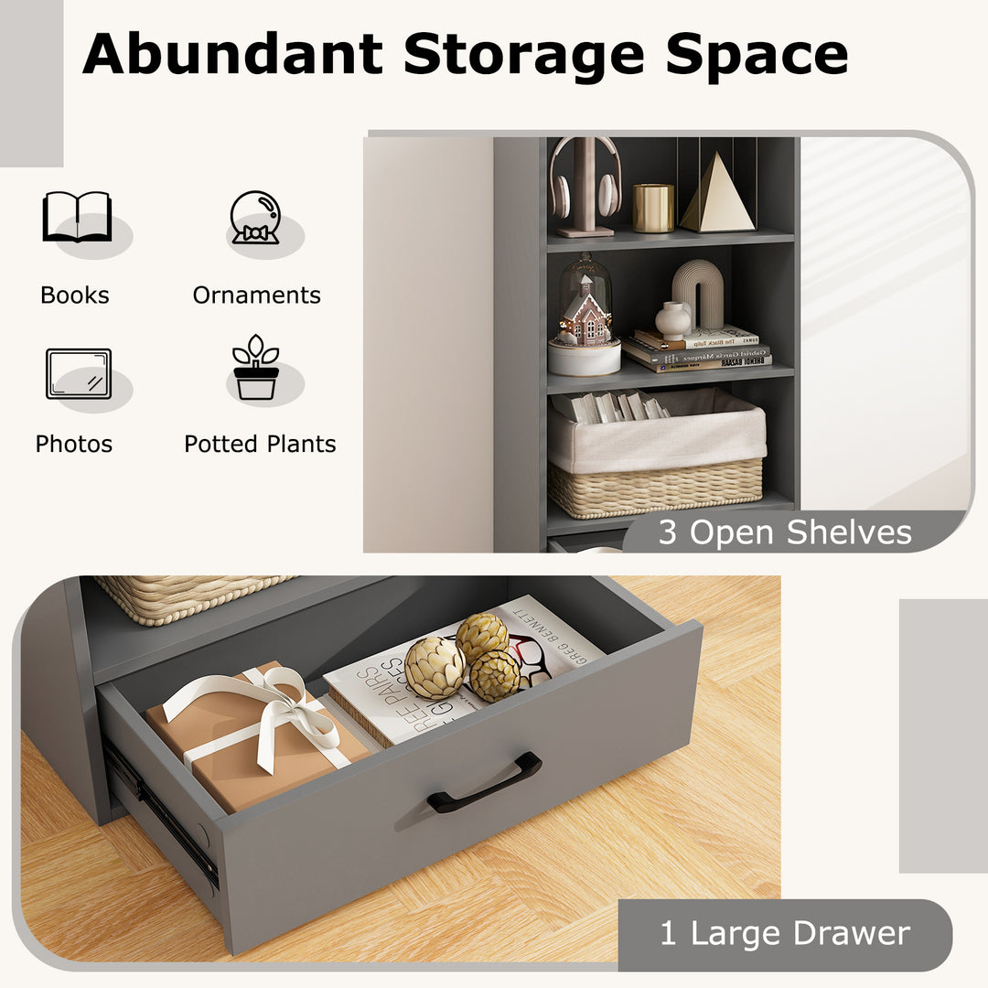 Giantex 4 Tier Bookcase with Drawer, 48" Tall Floor Standing Organizer Display Storage Shelves with Anti-toppling Device