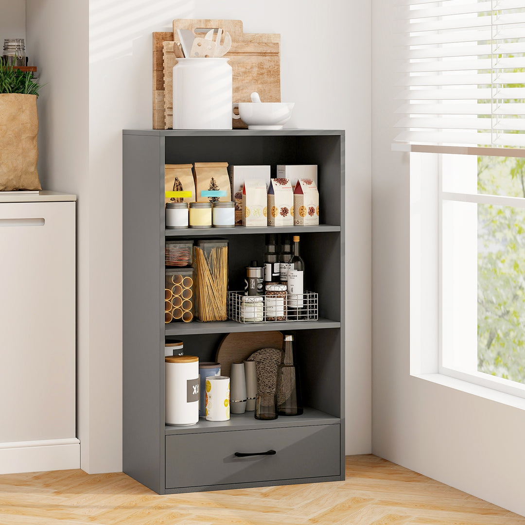 Giantex 4 Tier Bookcase with Drawer, 48" Tall Floor Standing Organizer Display Storage Shelves with Anti-toppling Device