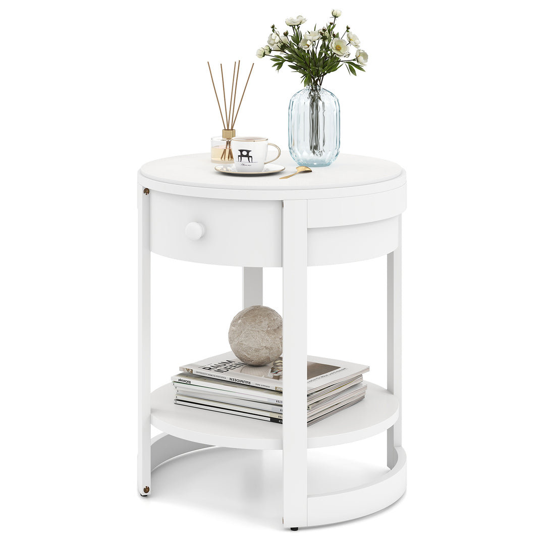 Giantex Round Side Tables Set of 1/2, 2-Tier Retro End Tables with Drawer & Shelf