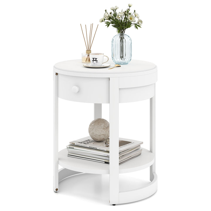 Giantex Round Side Tables Set of 1/2, 2-Tier Retro End Tables with Drawer & Shelf