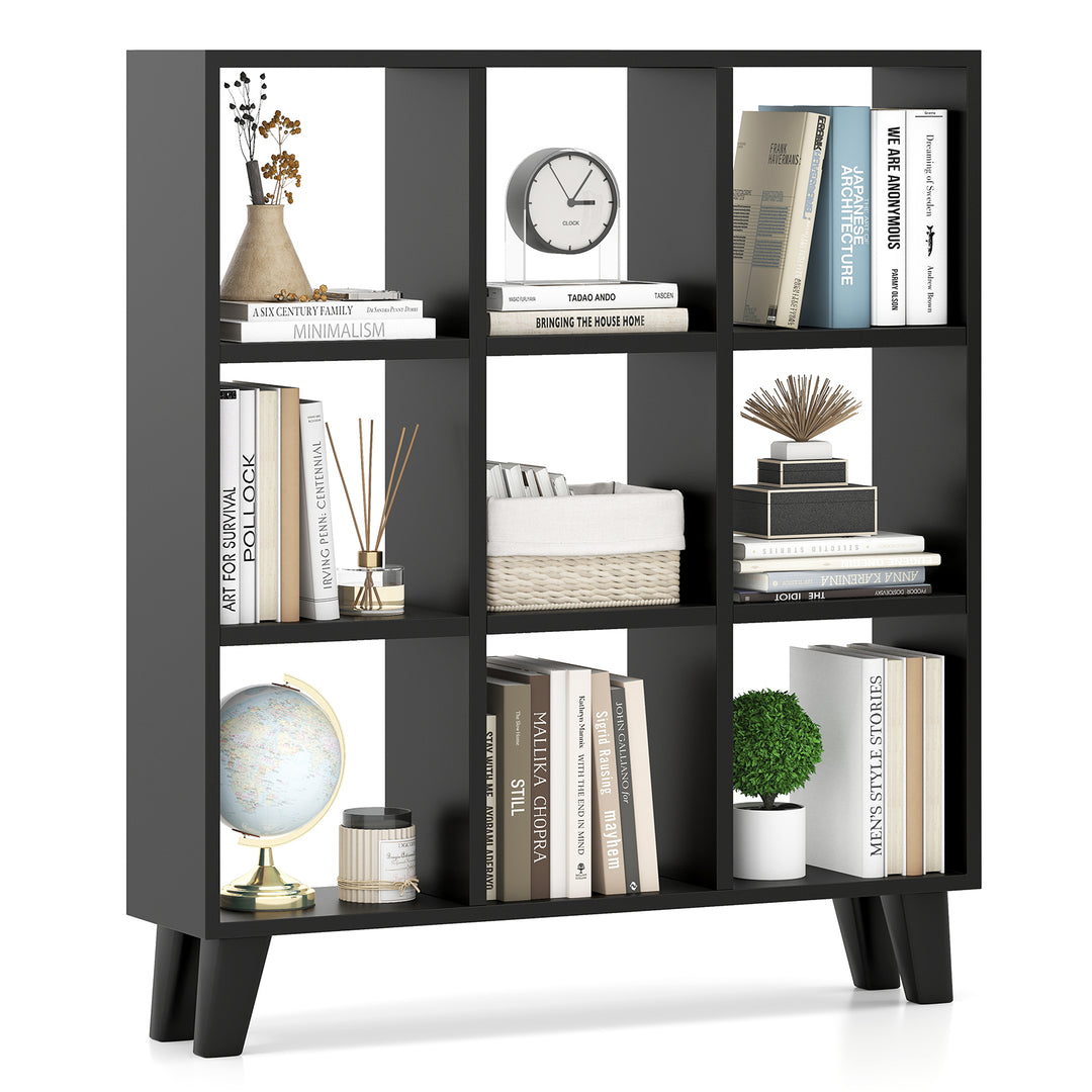 Giantex 9-Cube Open Bookcase, 3-Tier Freestanding Bookshelf with 4 Slanted Legs & 6 Removable Shelves