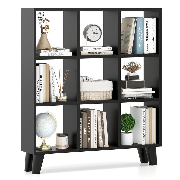 Giantex 9-Cube Open Bookcase, 3-Tier Freestanding Bookshelf with 4 Slanted Legs & 6 Removable Shelves