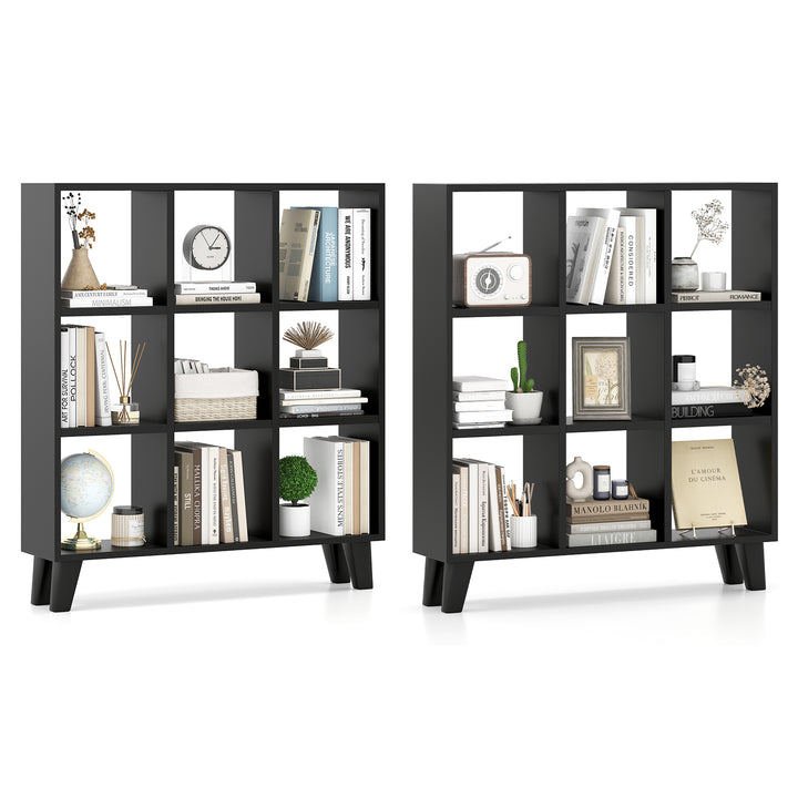 Giantex 9-Cube Open Bookcase, 3-Tier Freestanding Bookshelf with 4 Slanted Legs & 6 Removable Shelves