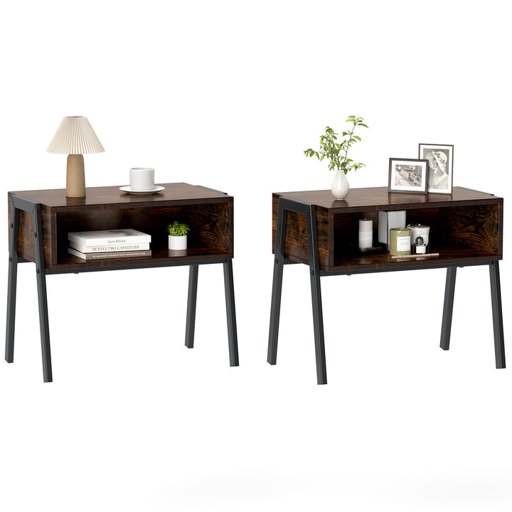 Giantex Stackable End Table Set of 2, Compact Nightstands w/Metal Frame & Open Compartments