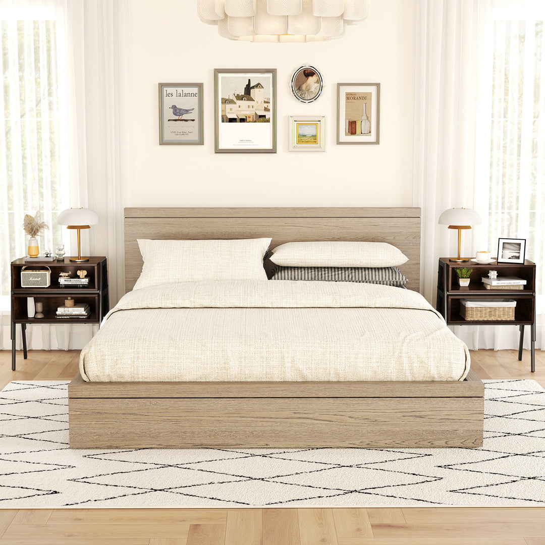 Giantex Stackable End Table Set of 2, Compact Nightstands w/Metal Frame & Open Compartments