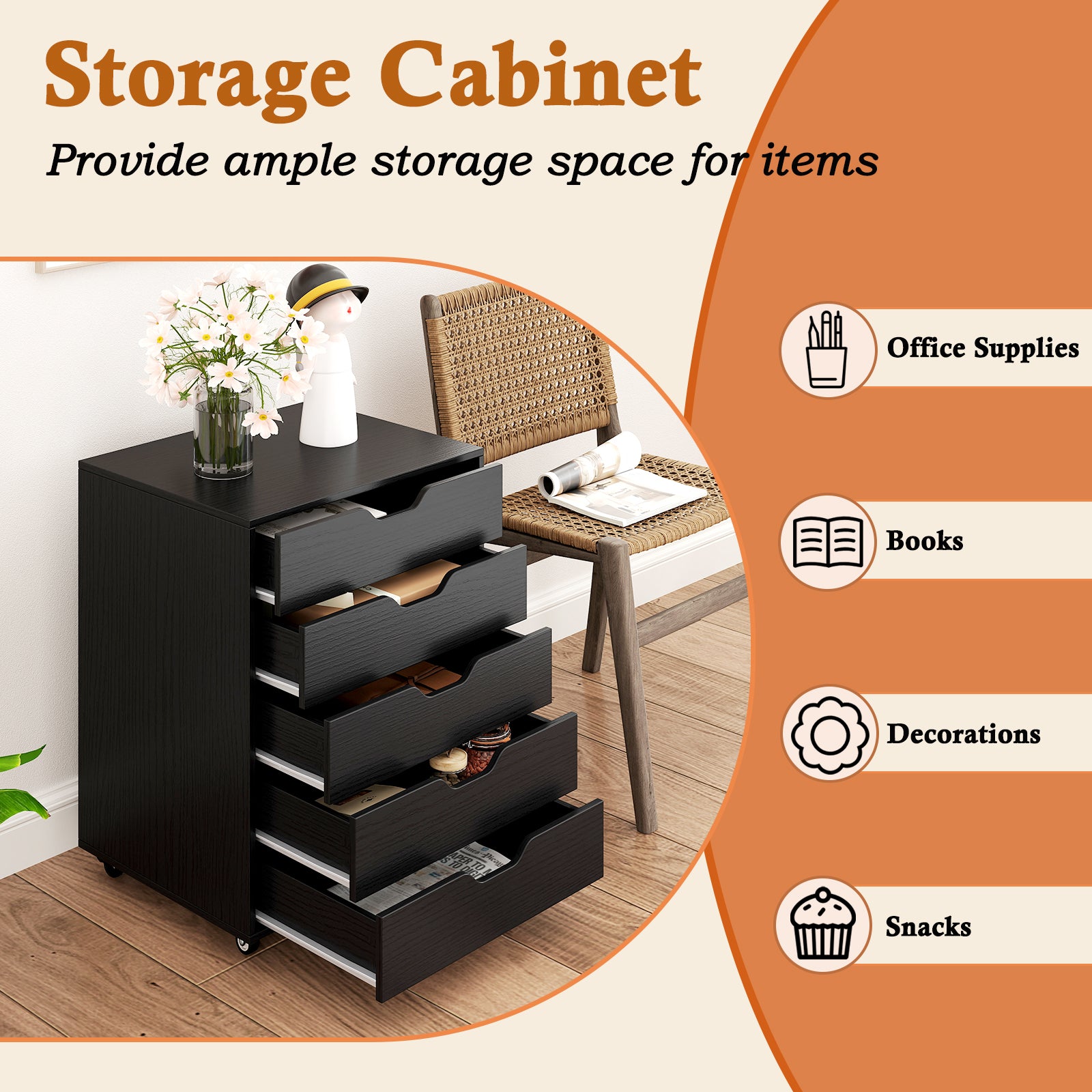 Drawers Cabinet Mobile Lateral Filing Organizer