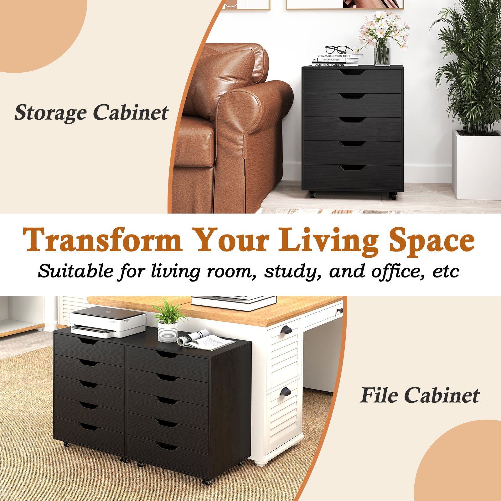 Drawers Cabinet Mobile Lateral Filing Organizer